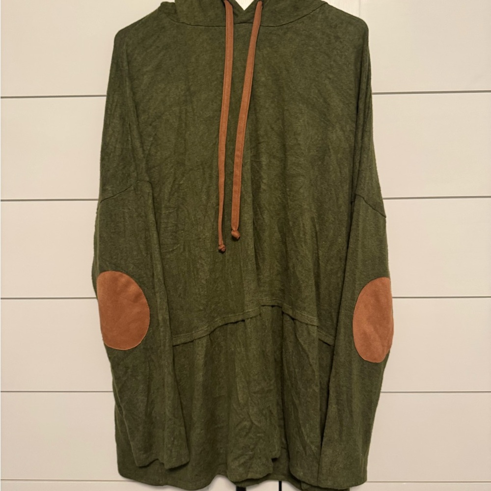 Olive Green Hoodie with Tan Elbow Patches